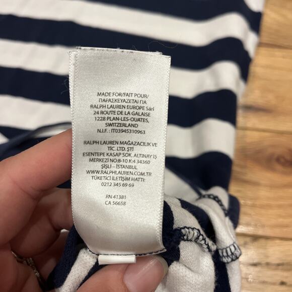 Polo Ralph Lauren The Mesh Mini Dress Women’s Large White Navy Striped Preppy - Picture 7 of 10